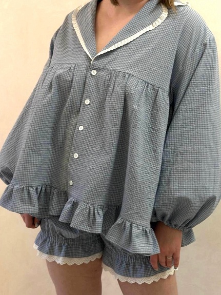 Домашний костюм из вареного хлопка "Мелкая двойная клетка"