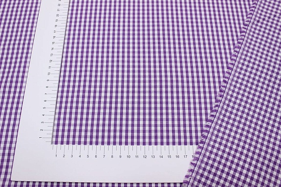 Перкаль пестротканый блузочно-сорочеч. "Мелкая клетка" цв.фиолетово-пурпурный/белый, ВИД2, ш.1.53м