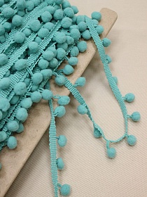 Тесьма "Помпоны" цв.мятно-бирюзовый, шир.тесьмы без помпона-8мм; помпон Ø-11мм, п/э-100%