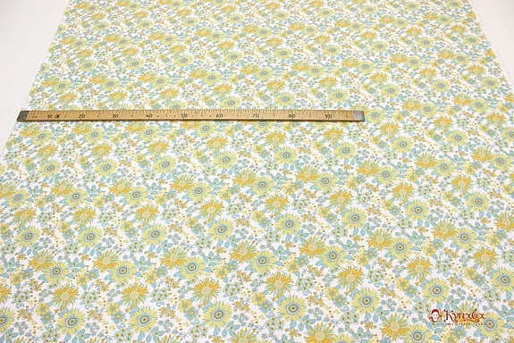 Плательная вискоза "Солнечное лето" цв.желтый/мята, ш.1.47м, вискоза-100%, 138гр/м.кв