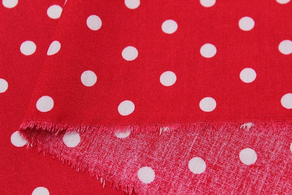 Штапель "Белый горох (7мм)" цв.красно-малиновый, ш.1.44м, вискоза-100%, 90гр/м.кв