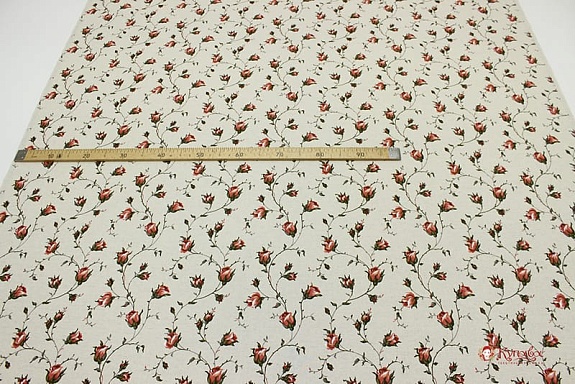 Полулен "Зайцевские розочки-коралловые бутоны" (на суровом), ш.1.5м, лен-30%, хлопок-70%, 140гр/м.кв