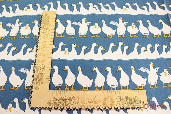 Интерьерный хлопок "Гуси" цв.темная морская волна, ш.1,5 м, хл-100%, 255 гр/м.кв