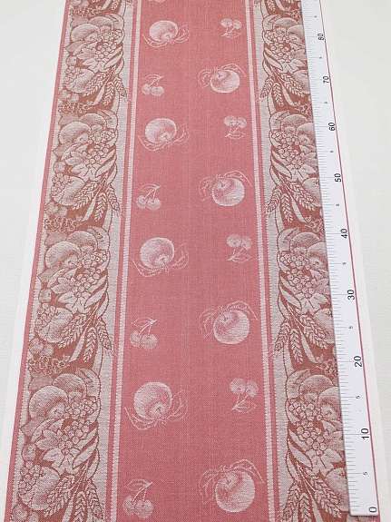 Холст полотенечный жаккард "Урожай" цв.кораллово-розовый/терракотовый, ш.0,5м, лен-30%, хл-70%