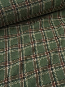 Фуле "Клетка" цв.темно-эвкалиптовый/коричневый, ш.1.45м, хлопок-95%, п/э-5%, 180гр/м.кв