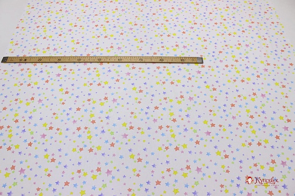 Перкаль "Разноцветные звездочки на белом", ш.1.5м, хлопок-100%, 105гр/м.кв
