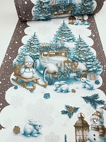 Мерный лоскут Дорожка "Снежные друзья" цв.коричневый, ш.0.5м, хлопок-100%, 225гр/м.кв, раппорт 63см