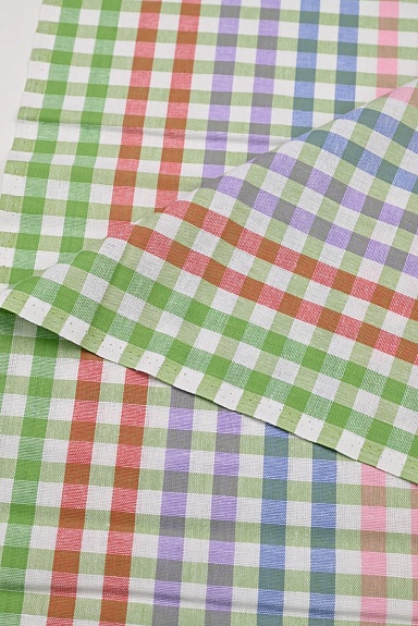 Холст полотенечный "Цветная клетка" цв.салатовый/красный/синий, ш.0.5м, лен-30%, хл-70%