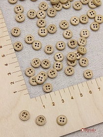 Пуговица дерево, с штрихами по кругу, цв.светлый орех, 10мм, 4 отверстия