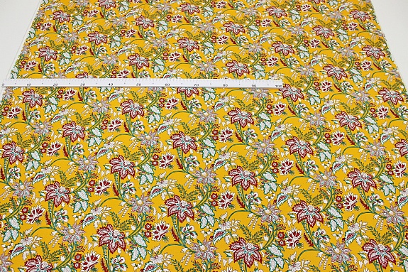 Штапель "Зачарованный сад" цв.куркума, ш.1.45м, вискоза-100%, 100гр/м.кв