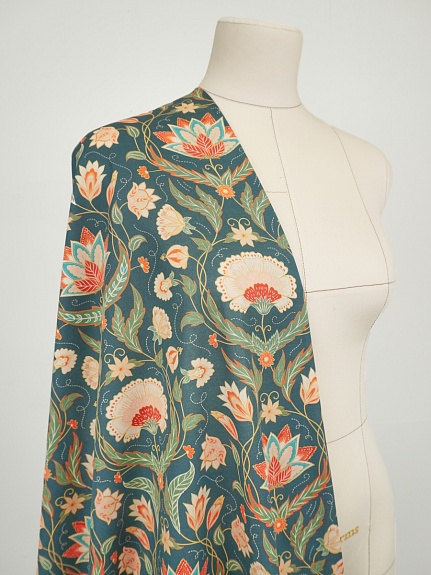 Перкаль Премиум (Digital) "Цветы прованс т.лазурно-серый фон", ш.1.5м, хлопок-100%, 120гр/м.кв