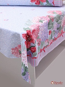 Рогожка Премиум "Розово-сиреневые садовые цветы по кайме", (комп), ш.1.5м, хлопок-100%, 200гр/м.кв