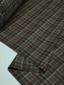 Шерсть пальтово-костюмная Твид "Клетка цв.серо-горчичный на коричневом", ш.1.5м, шерсть-50%, п/э-50%