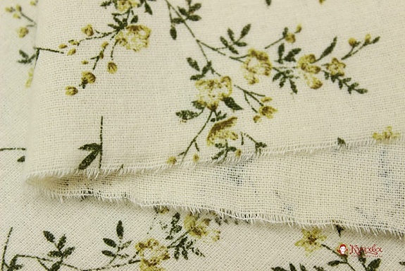 Мерный лоскут Плательный хлопок с микроворсом "Элиза" (хаки цветы на св.телесно-желтом), ш.1.45м, хлопок-100%