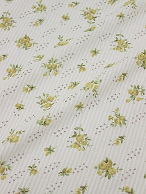 Мерный лоскут Фактурный хлопок "Полоски - горчичные цветочки", ш.1.51м, батист, хлопок-100%, 80гр/м.кв