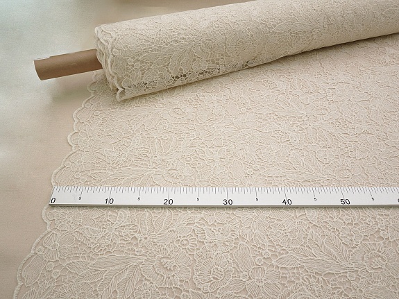 Кружевное полотно "Ажурный сад" (фестон с 2х ст.)  цв.кремовый, СОРТ2, ш.1.2м, хл-80%, нейлон-20%