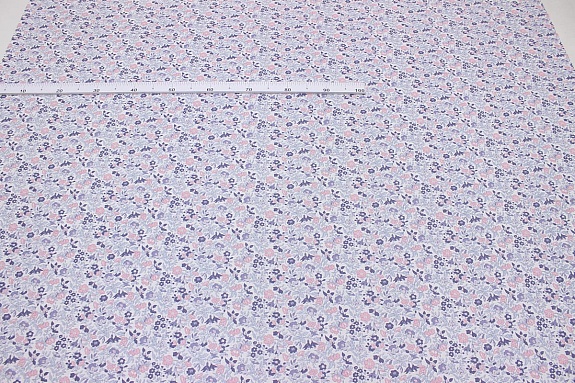 Сатин "Цветочный бал" цв.серо-фиолетовый/розовый, ш.1.60м, хлопок-100%, 110гр/м.кв