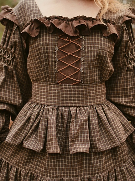 Платье из пестряди "Клетка" в коричнево-терракотовом цвете