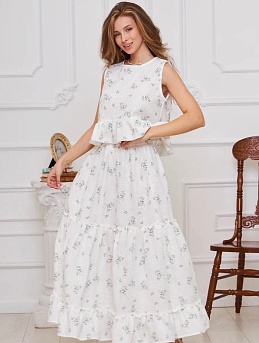 Костюм из муслина "Веточки ромашки на белом"