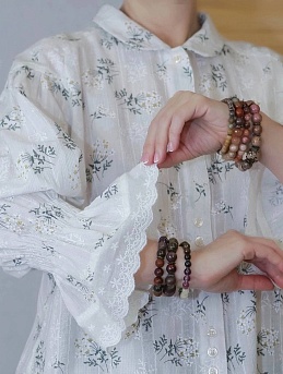 Блуза из Фактурного хлопка с мережкой-полосой "Веточки ромашки"