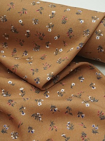 Штапель "Весенние букетики на карамельно-коричневом", СОРТ2, ш.1.43м, вискоза-100%, 110гр/м.кв