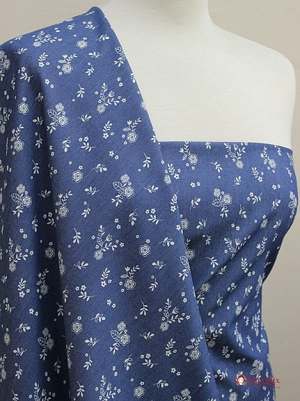Джинсовая ткань "Веточки-цветочки на джинсе",  ш.1.48м, хл-85%, п/э-15%, 140гр/м.кв