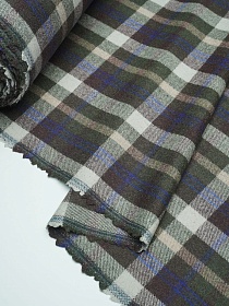 Шерсть пальтово-костюмная Твид "Клетка" цв.молочный/коричневый/зеленый, ш.1.5м, шерсть-60%, п/э-40%