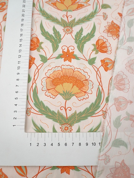 Перкаль Премиум (Digital) "Цветы прованс бежево-персиковый фон", ш.1.5м, хлопок-100%, 120гр/м.кв