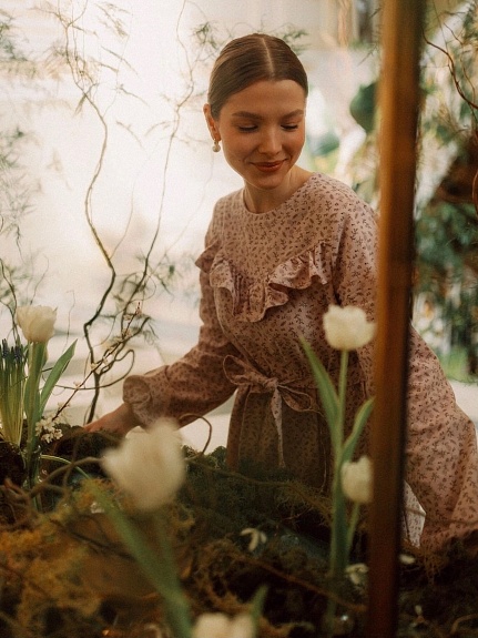 Нежное платье из теплого хлопка "Мелкая ботаника"