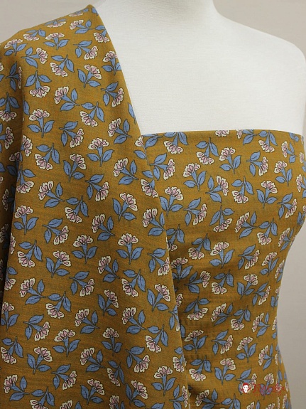 Батистовая вуаль "Затерянный сад" цв.горчично-оливковый, ш.1.46м, хл-70%, виск-30%, 80гр/м.кв