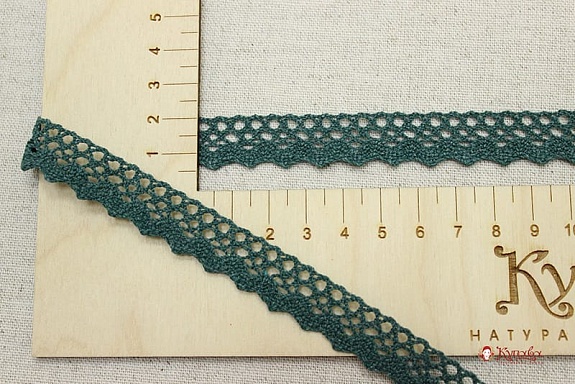 Кружево цв.винтажная зеленая морская волна, ш.16мм, хлопок-90%, п/э-10%