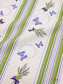 Ткань для стол. белья с пропит. "Лаванда с бабочками-зеленая полоска", ш.1.48м, хл-100%, 167гр/м.кв
