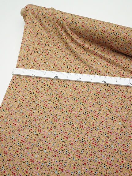 Штапель Премиум "Цветочная мириада" цв.темно-песочный, ш.1.45м, вискоза-100%, 120гр/м.кв