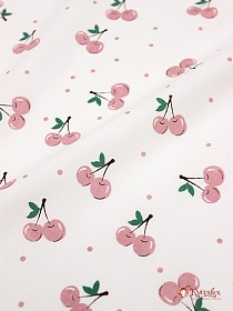 Плательный хлопок "Вишенки с горошком на белом" цв.пыльно-розовый, СОРТ2, ш.1.45м, хлопок-100%