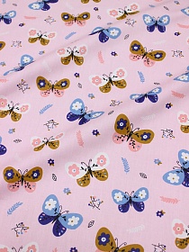 Сатин "Яркие бабочки" цв.бл.розовый, ш.1.60м, хлопок-100%, 110гр/м.кв