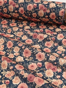 Импорт. хлопок Цифр.печать "Элегия роз" цв.морская волна, ш.1.5м, хлопок-100%, 100гр/м.кв