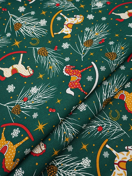 Рогожка "Новогодние лошадки", ш.1.5м, хлопок-100%, 165гр/м.кв