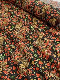Бязь "Хохлома - Жар-птица" цв.черный, ш.1.5м, хлопок-100%, 115гр/м.кв