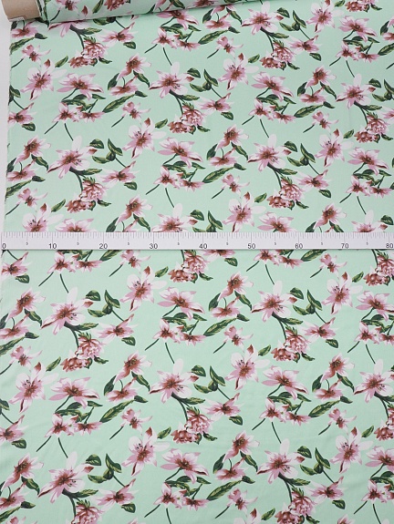 Штапель "Сладкое благоухание" цв.морозная мята, ш.1.46м, вискоза-100%, 90гр/м.кв