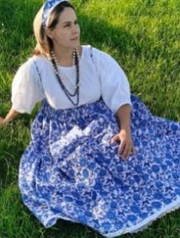 Блуза и юбка в русском стиле из бязи "Гжель"