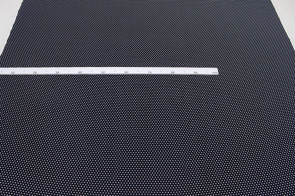 Штапель "Белый горох (3мм)" цв.черный с синим оттенком, ш.1.43м, вискоза-100%, 90гр/м.кв 
