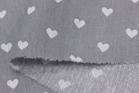 Бязь "Сердечки на пепельно-сером", СОРТ2, ш.1.5м, хлопок-100%, 110гр/м.кв