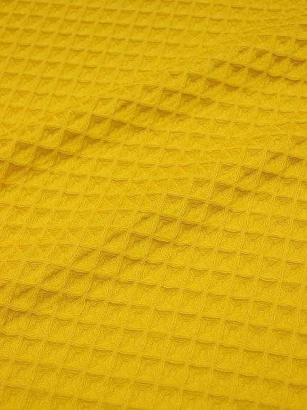 Вафельное премиум-полотно "Бохо" цв.Сигнальный желтый, ш.1.5м, хлопок-100%, 240гр/м.кв
