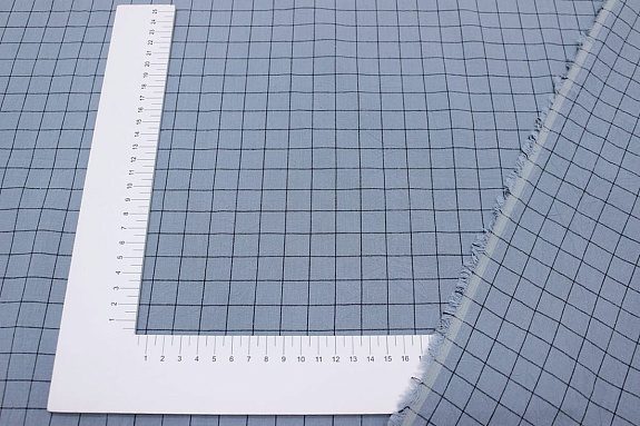 Вареный (стираный) хлопок "Черная клетка (1.6*1.6см) на серо-голубом", ш.2.5м, хлопок-100%