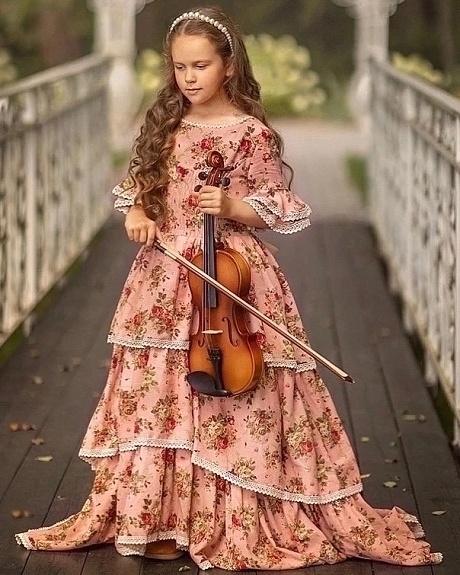 Шикарное детское платье с воланами из хлопкольна "Чайная роза"