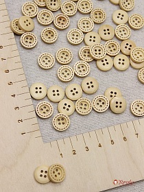 Пуговица с штрихами по кругу светлое дерево, 13мм, 4 отверстия