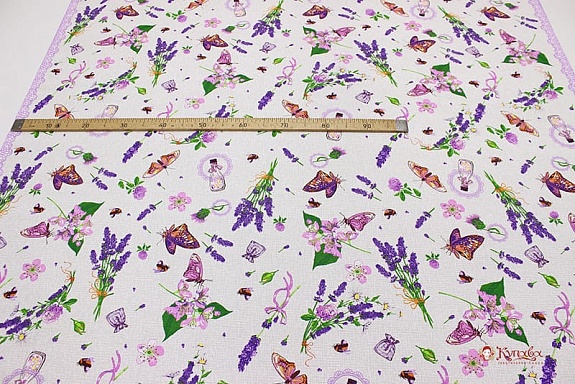 Вафельное полотно "Бабочки в лаванде" ш.1.5м, хлопок-100%, 150гр/м.кв