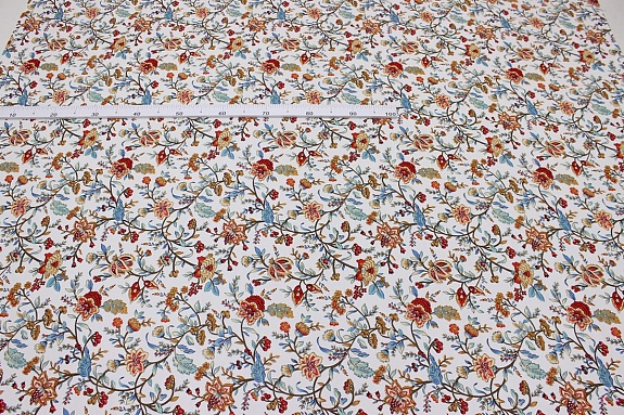 Сатин "Багряный цветок" цв.белый, ш.1.60м, хлопок-100%, 110гр/м.кв