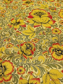 Мерный лоскут Бязь "Хохлома на золотистом", ш.1.5м, хлопок-100%, 120гр/м.кв