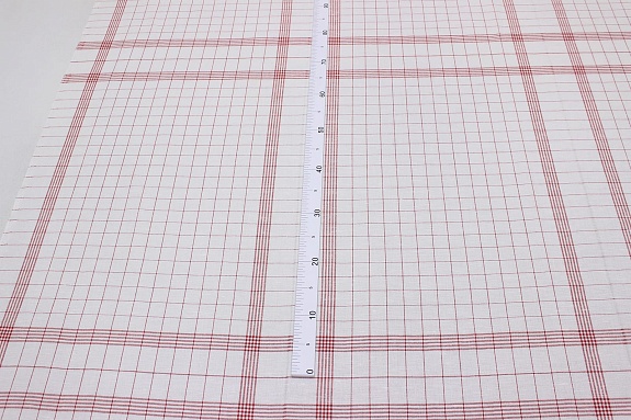 Полулен крой полотенечного холста "Красная клетка на белом", ш.1.6м, лен-57%, хл-43%, рап.72см